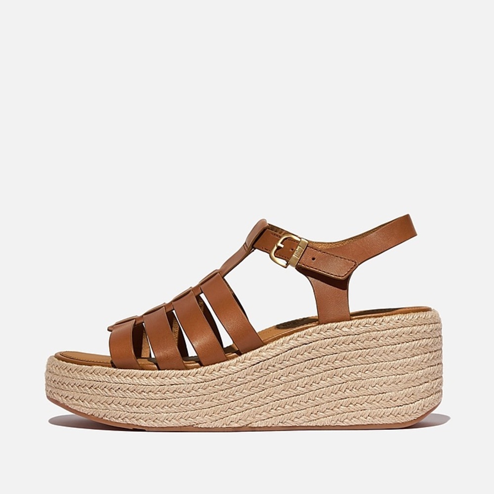 Fitflop PLATFFORMS Espadrille Leather Fisherman Wedge Sandals in Deep Tan